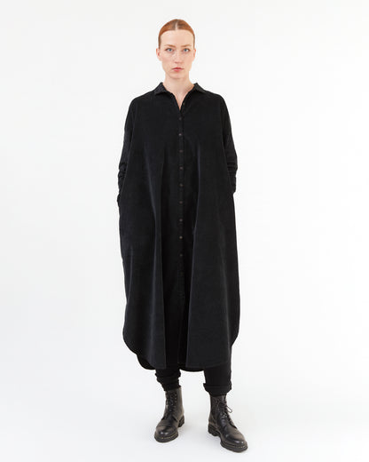 Album Di Famiglia Long Velvet Shirt Dress in Black