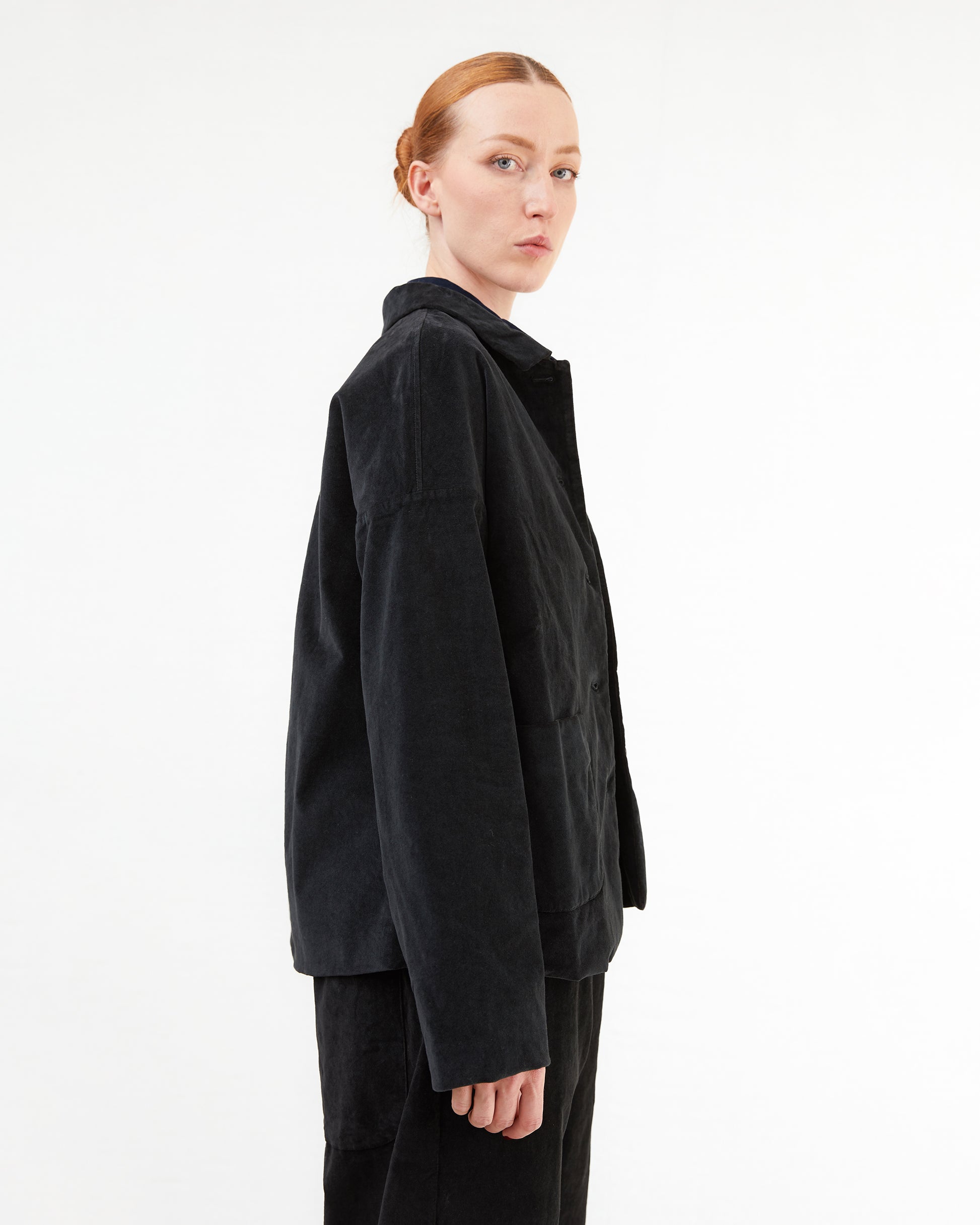 Album Di Famiglia Velvet Shirt Loose Blazer in Black