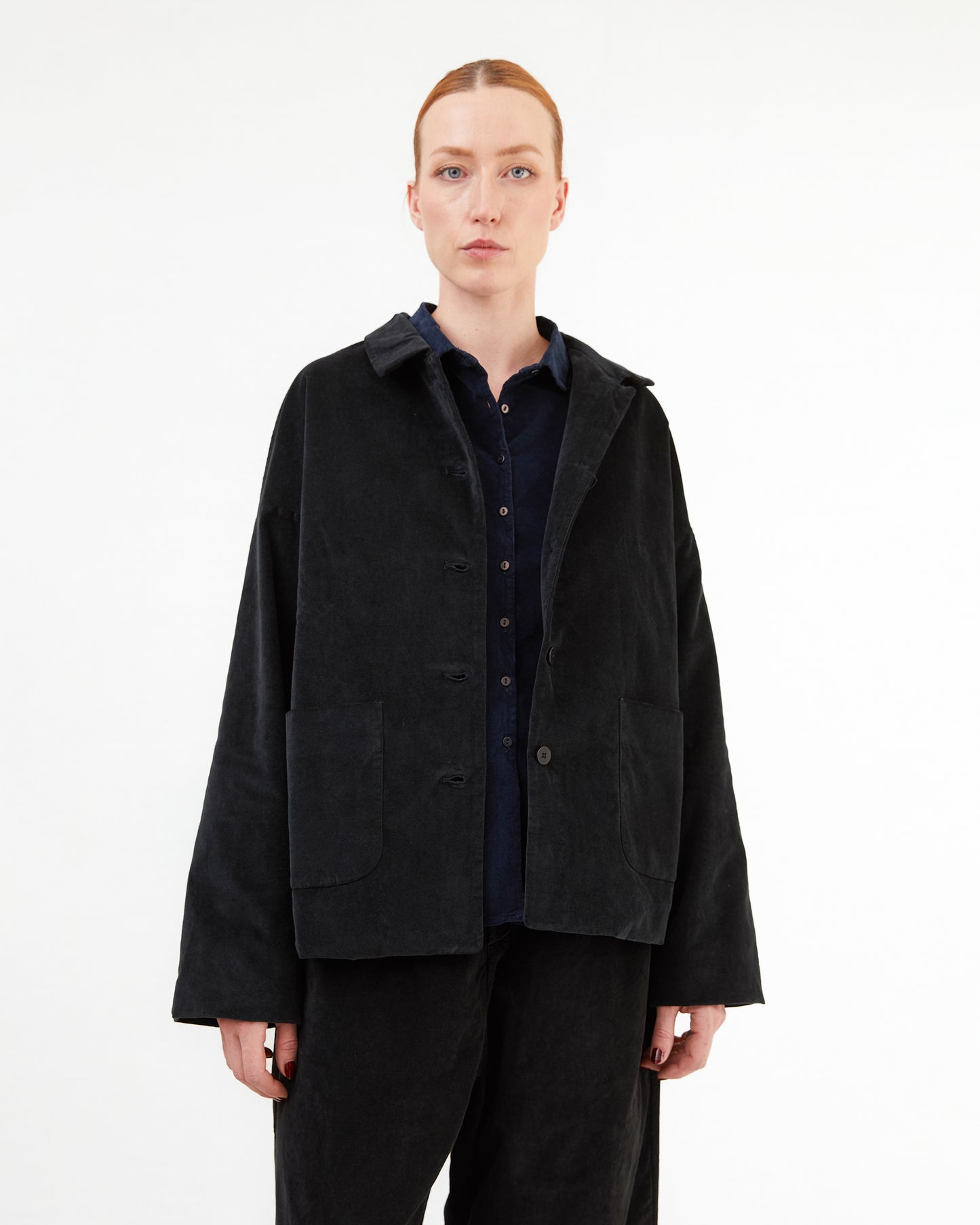 Album Di Famiglia Velvet Shirt Loose Blazer in Black