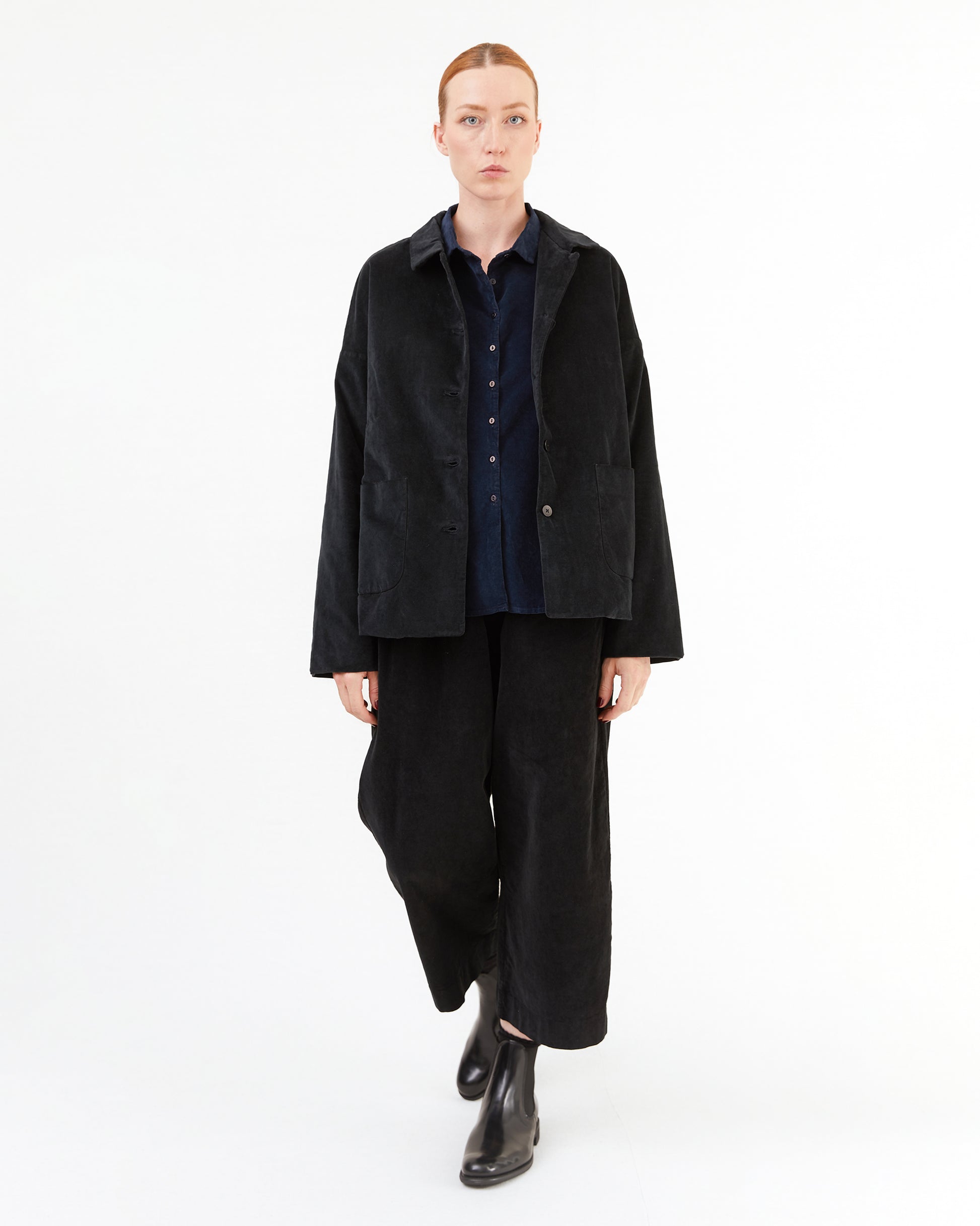 Album Di Famiglia Velvet Shirt Loose Blazer in Black