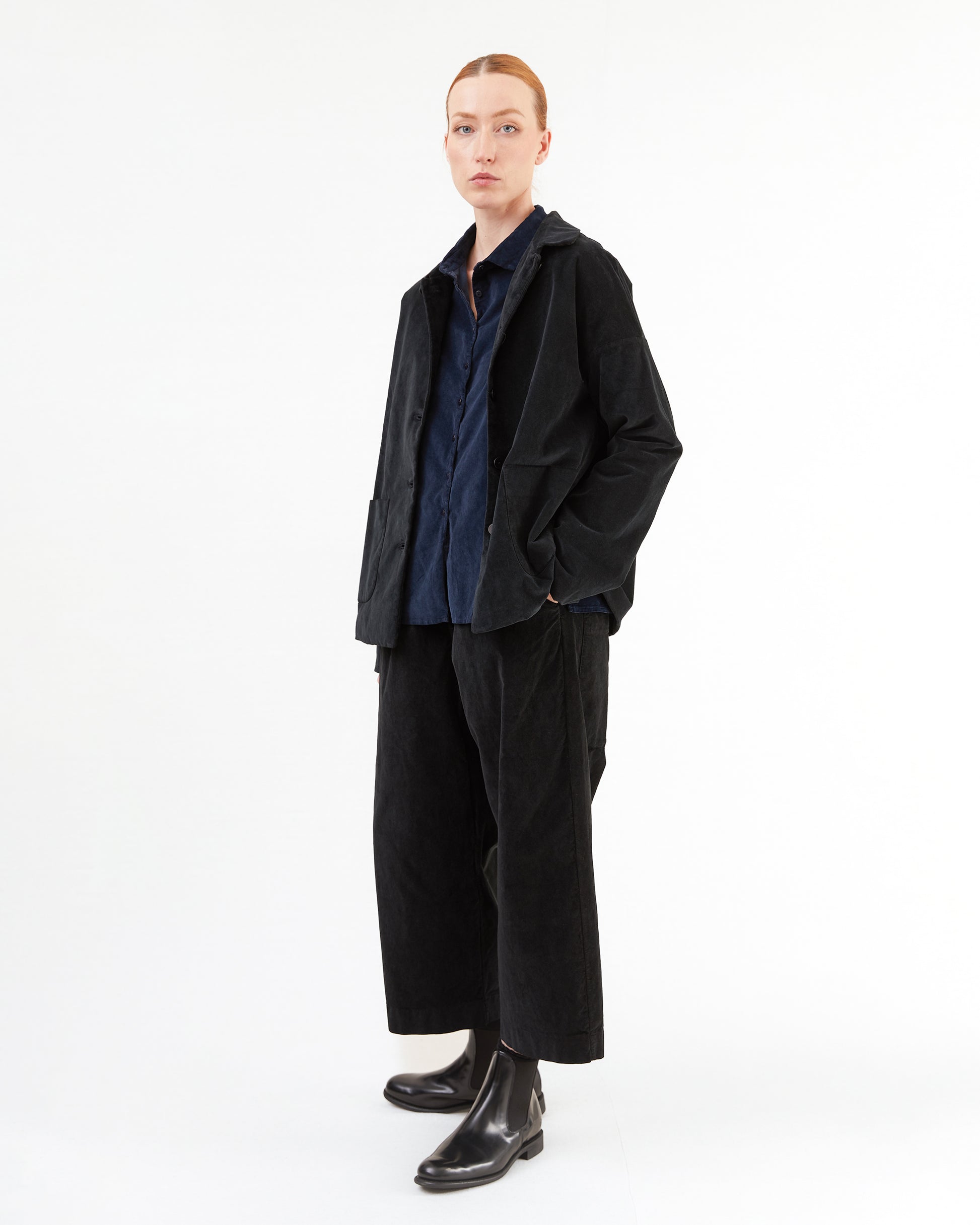 Album Di Famiglia Velvet Shirt Loose Blazer in Black