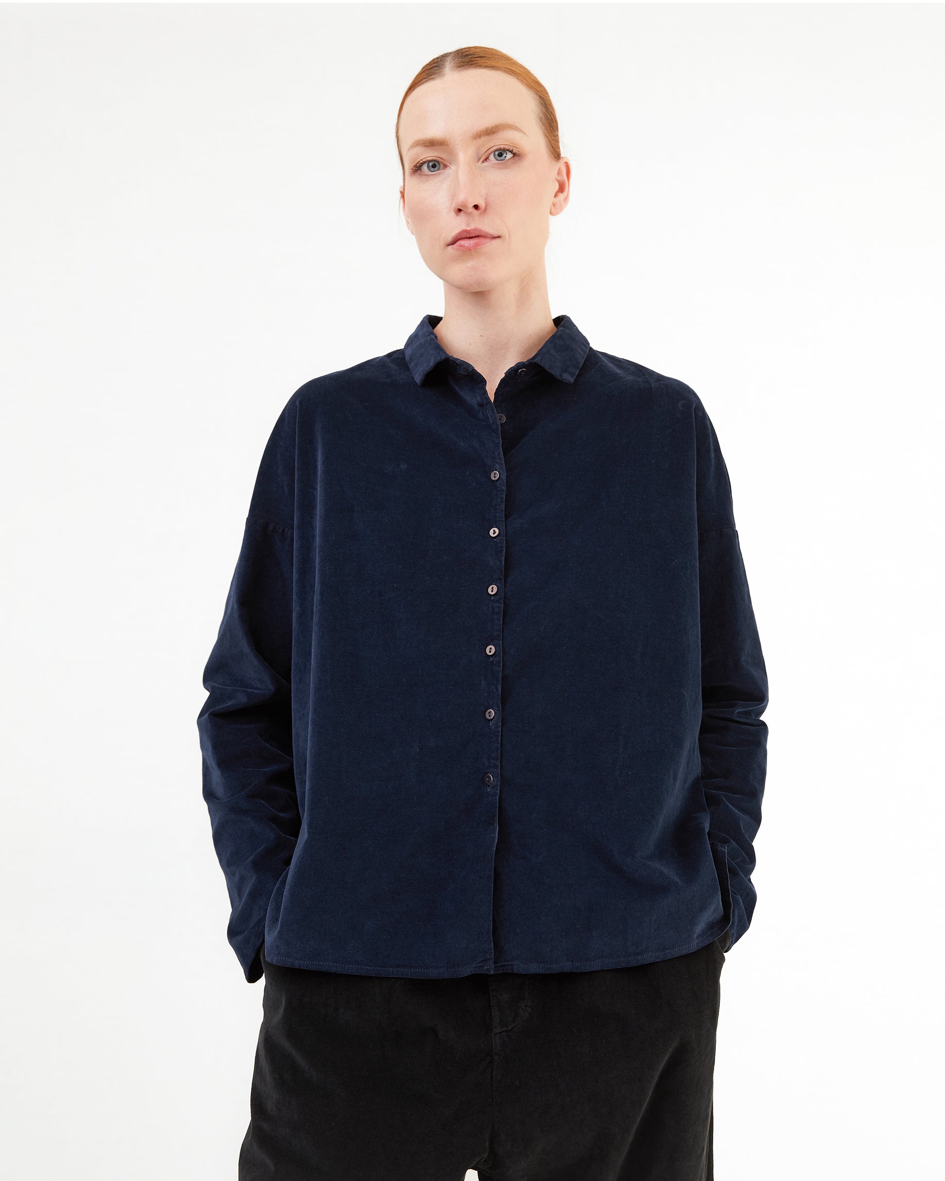 Album Di Famiglia Velvet Short Collar Shirt in Ink