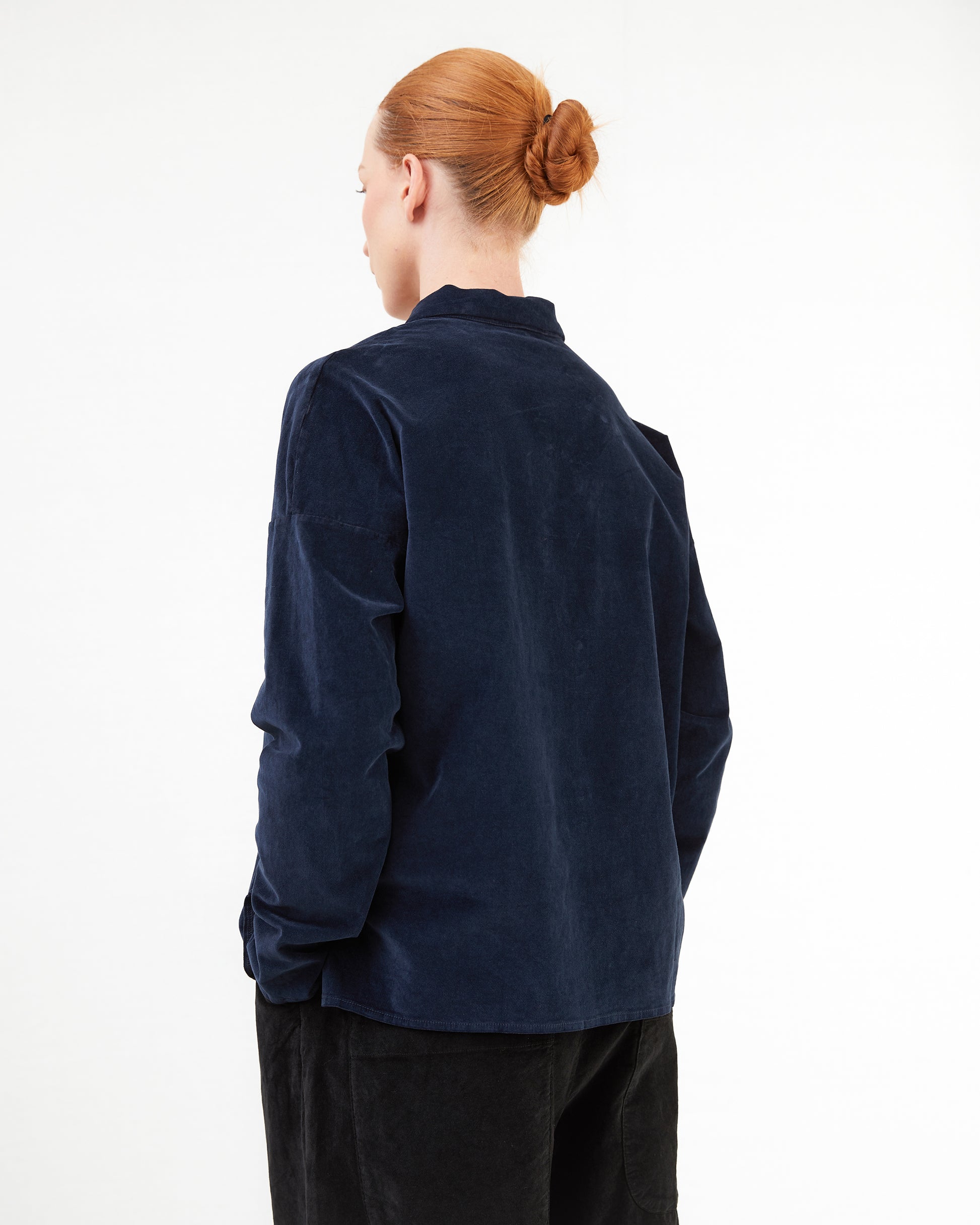 Album Di Famiglia Velvet Short Collar Shirt in Ink