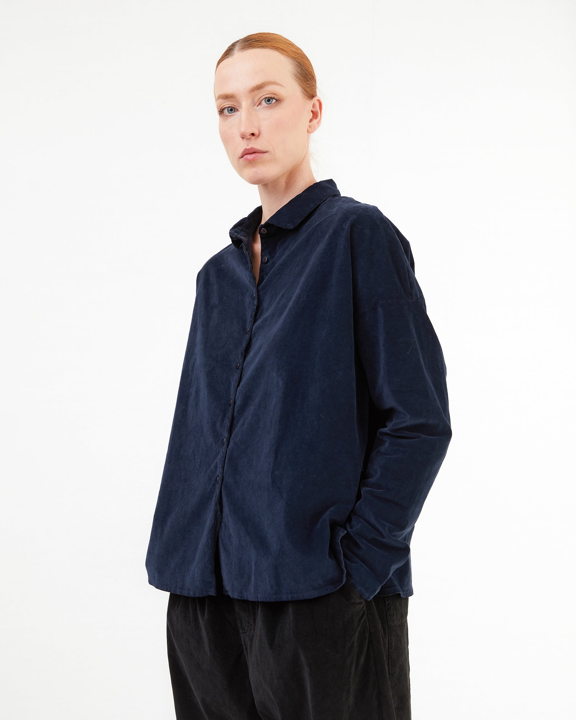 Album Di Famiglia Velvet Short Collar Shirt in Ink