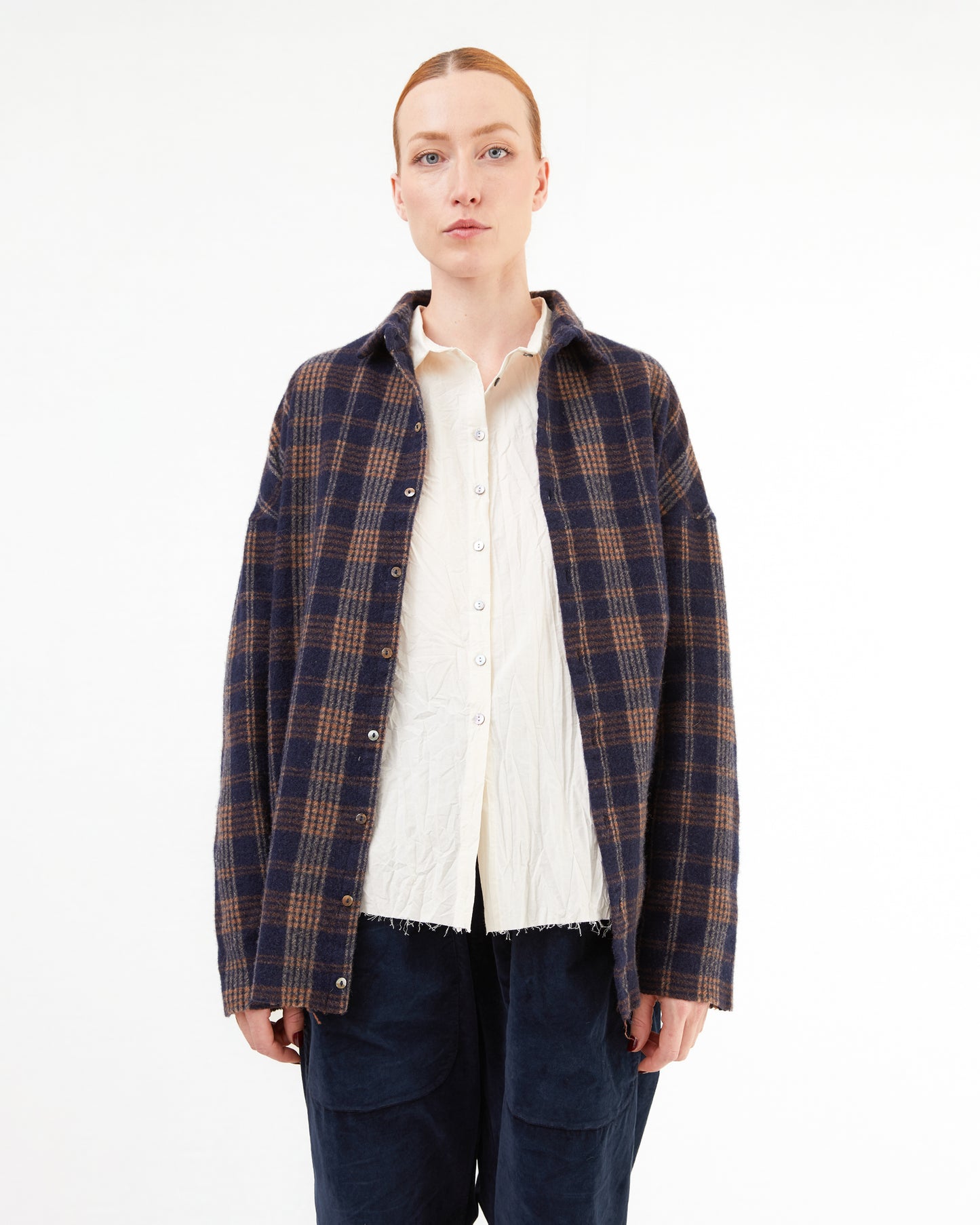 Album Di Famiglia Tartan Soft Collar Shirt in Ink