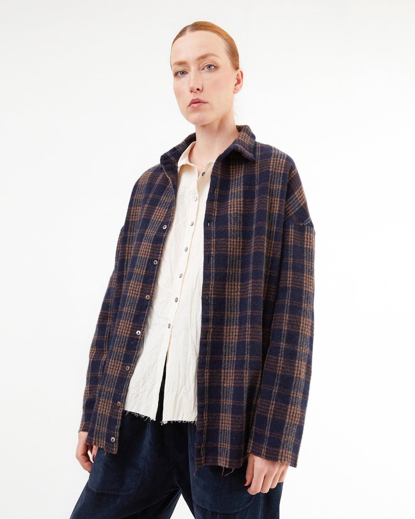 Album Di Famiglia Tartan Soft Collar Shirt in Ink
