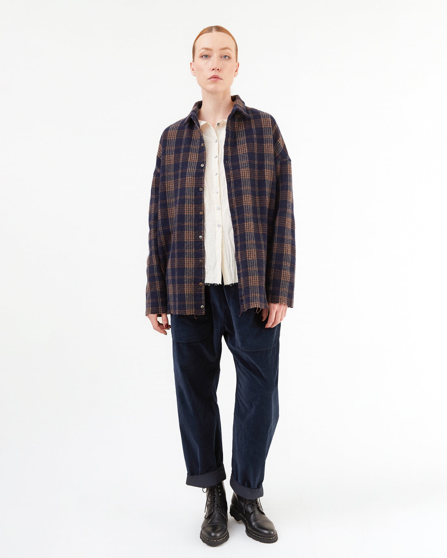 Album Di Famiglia Tartan Soft Collar Shirt in Ink