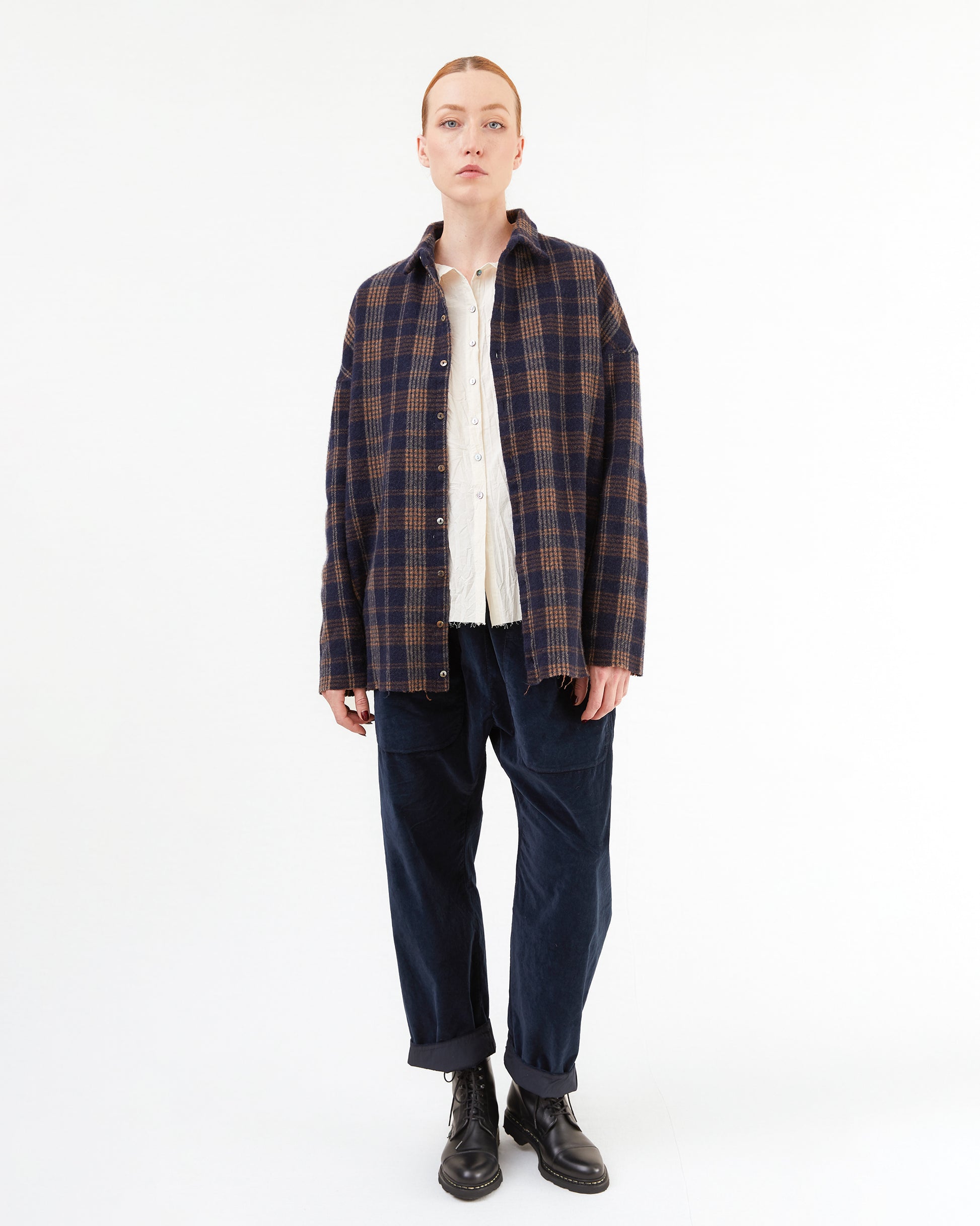 Album Di Famiglia Tartan Soft Collar Shirt in Ink