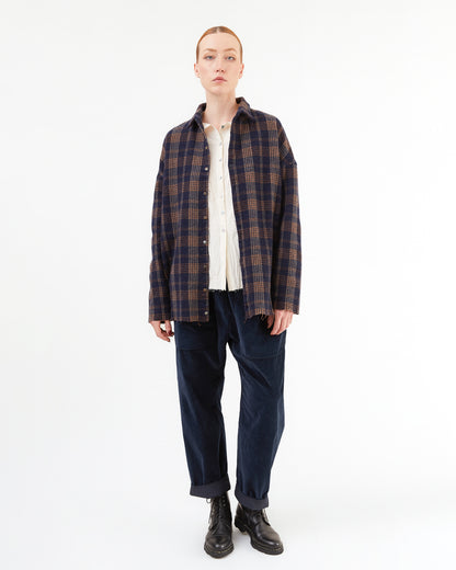 Album Di Famiglia Tartan Soft Collar Shirt in Ink