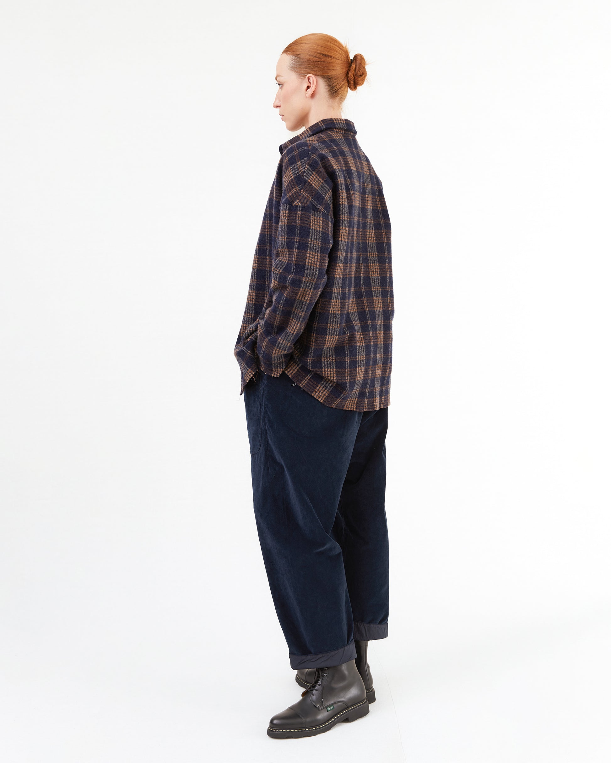 Album Di Famiglia Tartan Soft Collar Shirt in Ink