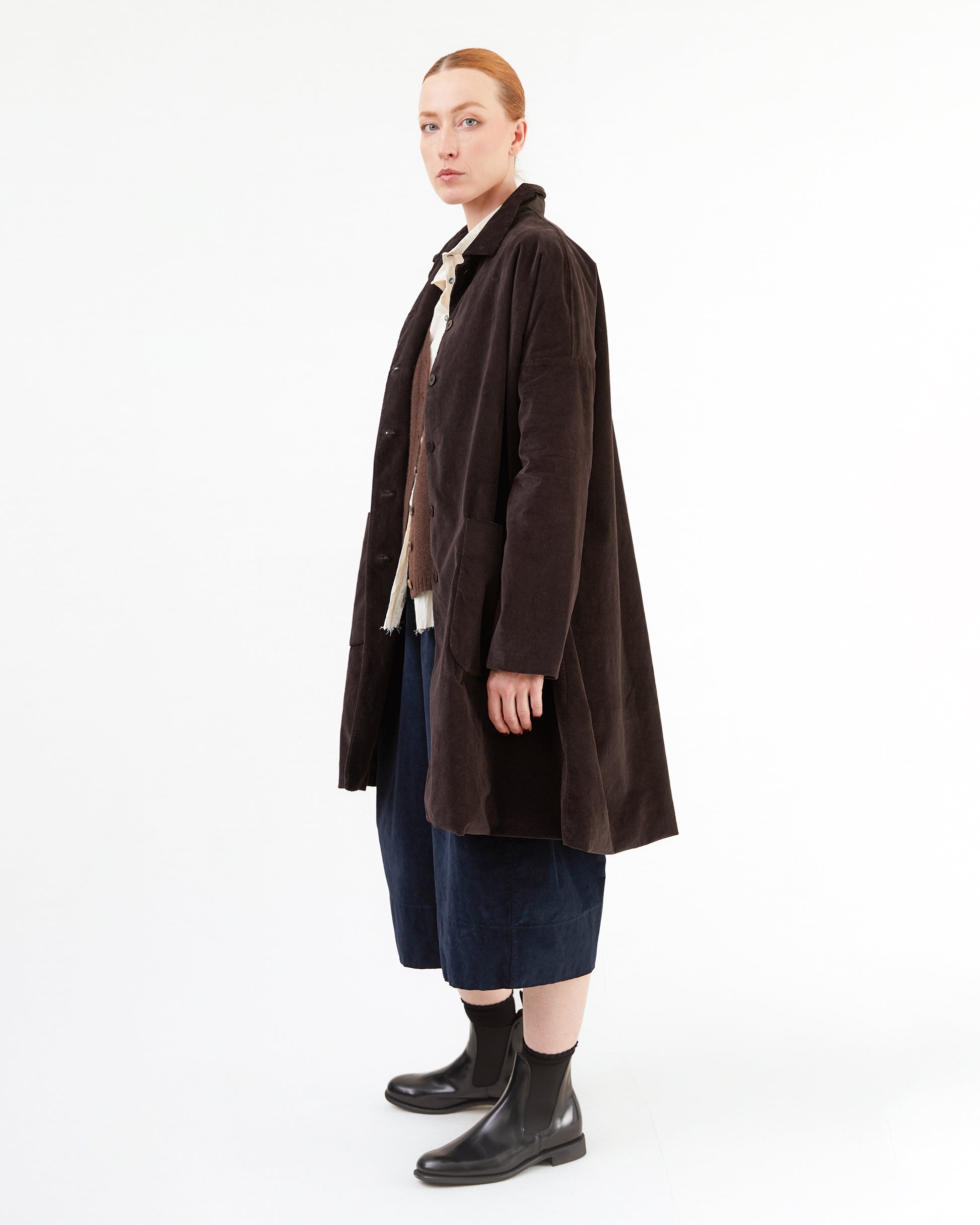 Album Di Famiglia Velvet Collar Coat in Chocolate