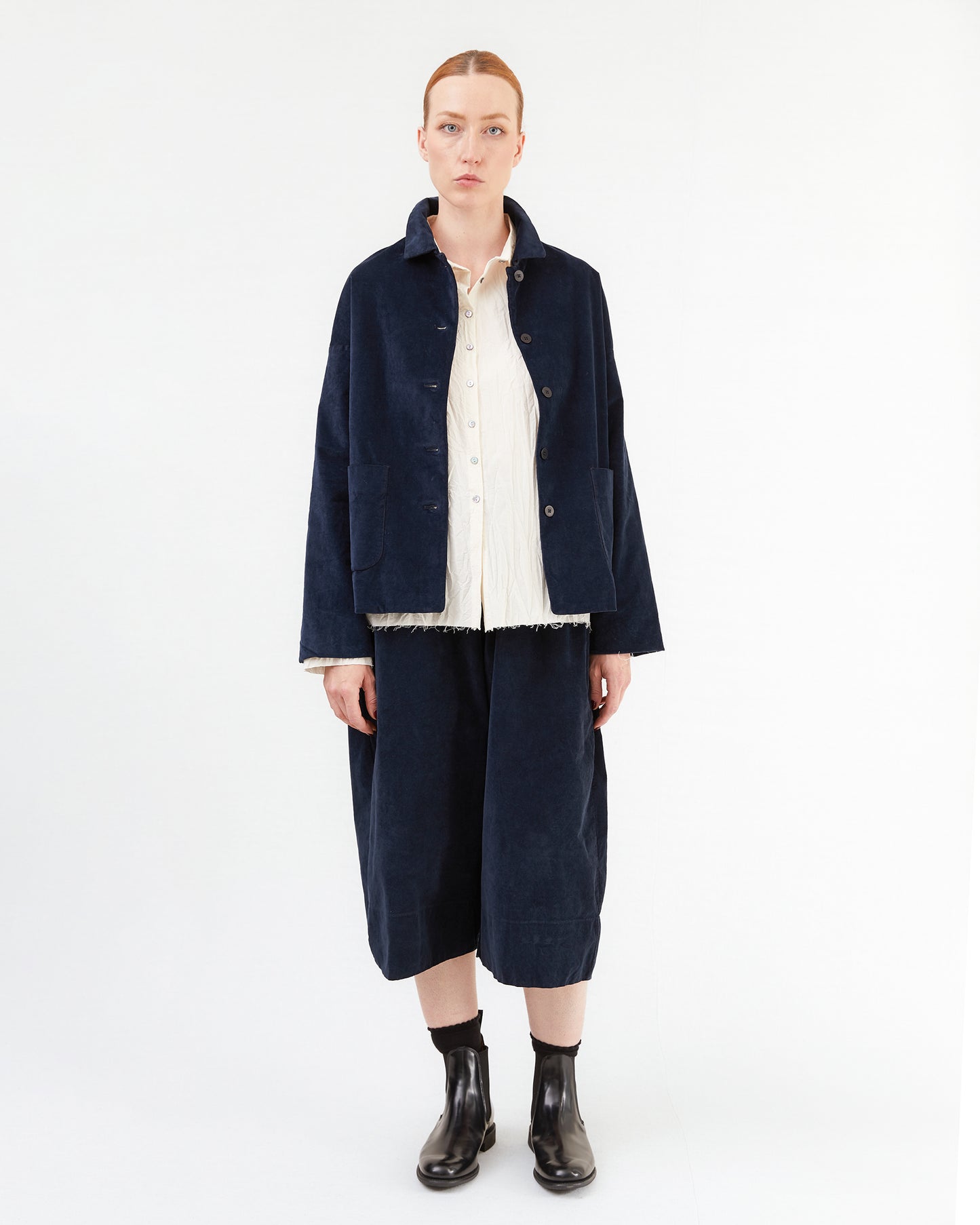 Album Di Famiglia Wide Velvet Trousers in Ink