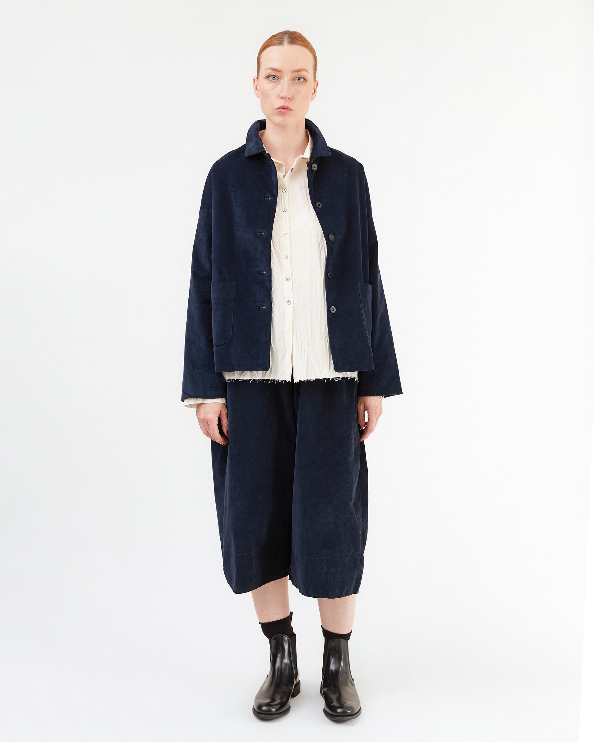 Album Di Famiglia Wide Velvet Trousers in Ink