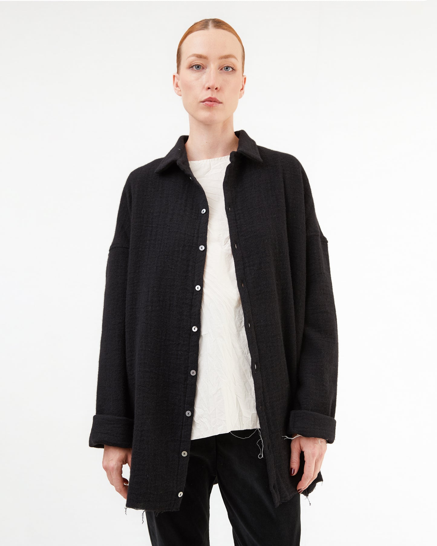 Album Di Famiglia Soft Collar Shirt in Black