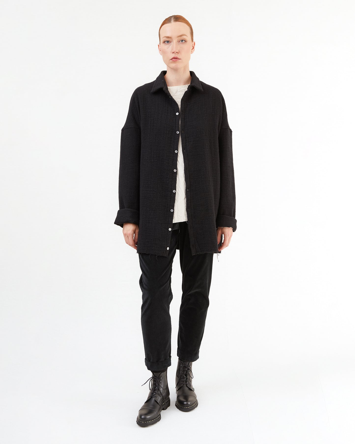 Album Di Famiglia Soft Collar Shirt in Black