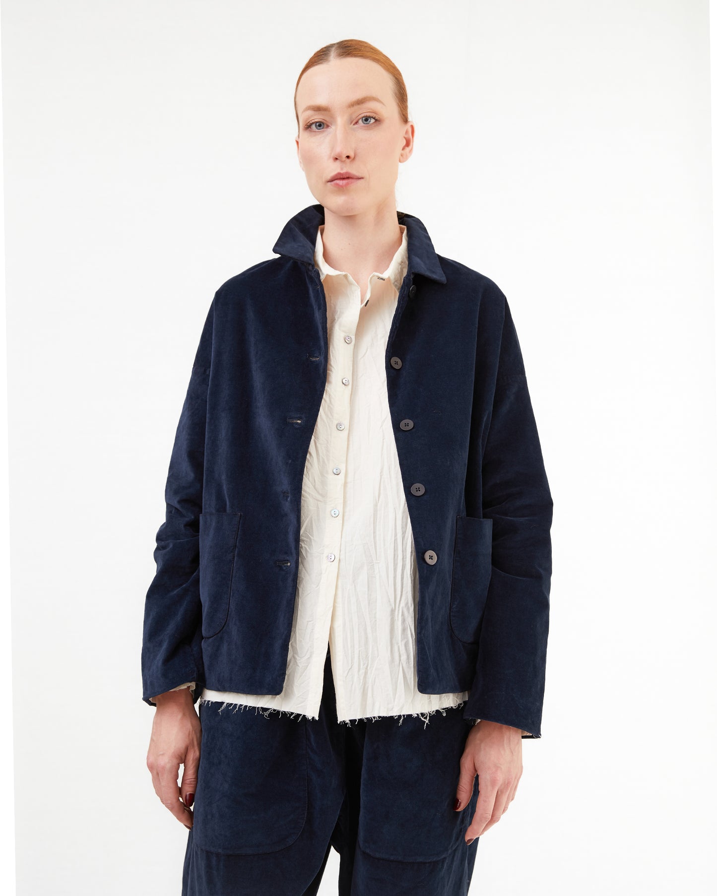 Album Di Famiglia Velvet Shirt Loose Blazer in Ink