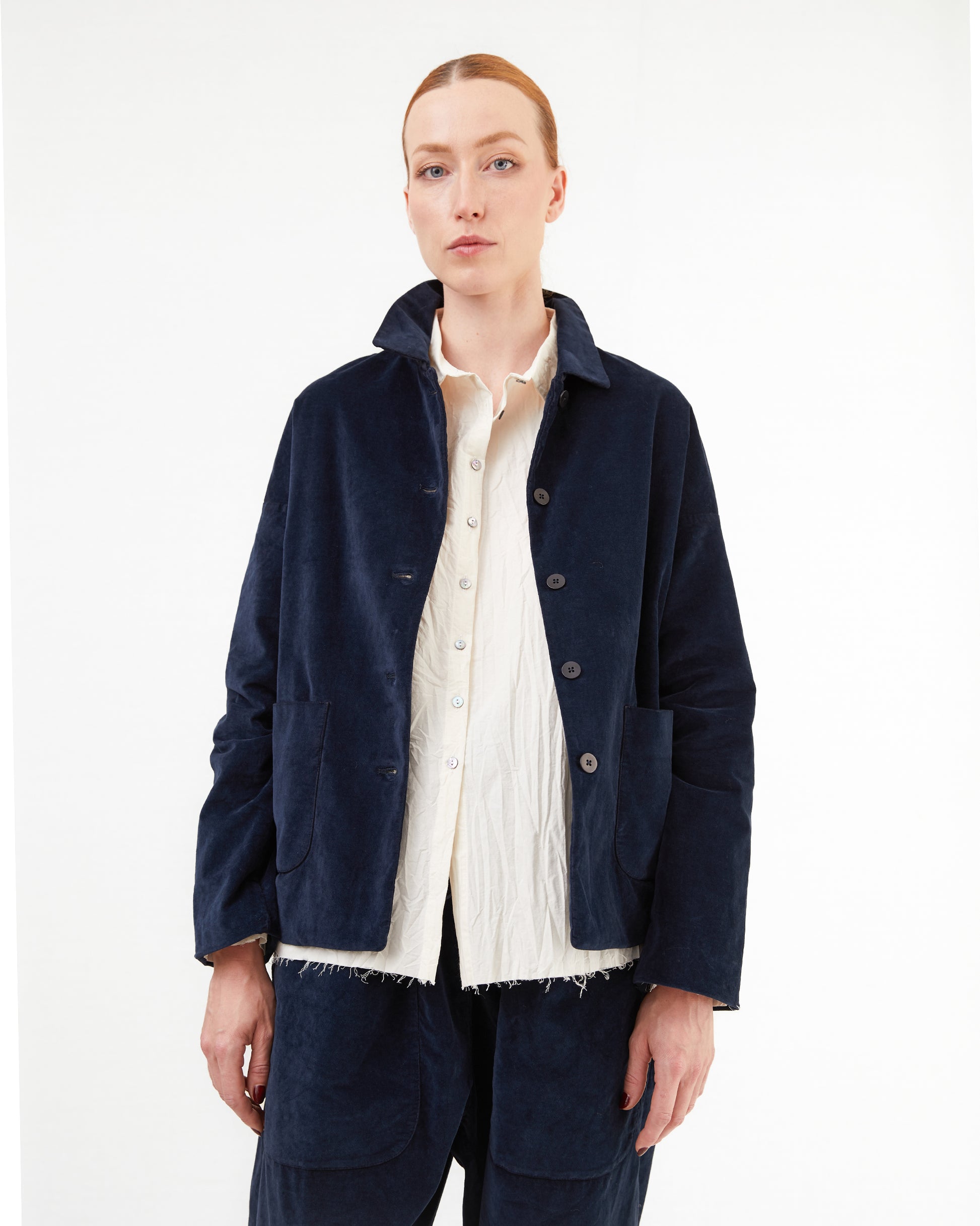 Album Di Famiglia Velvet Shirt Loose Blazer in Ink
