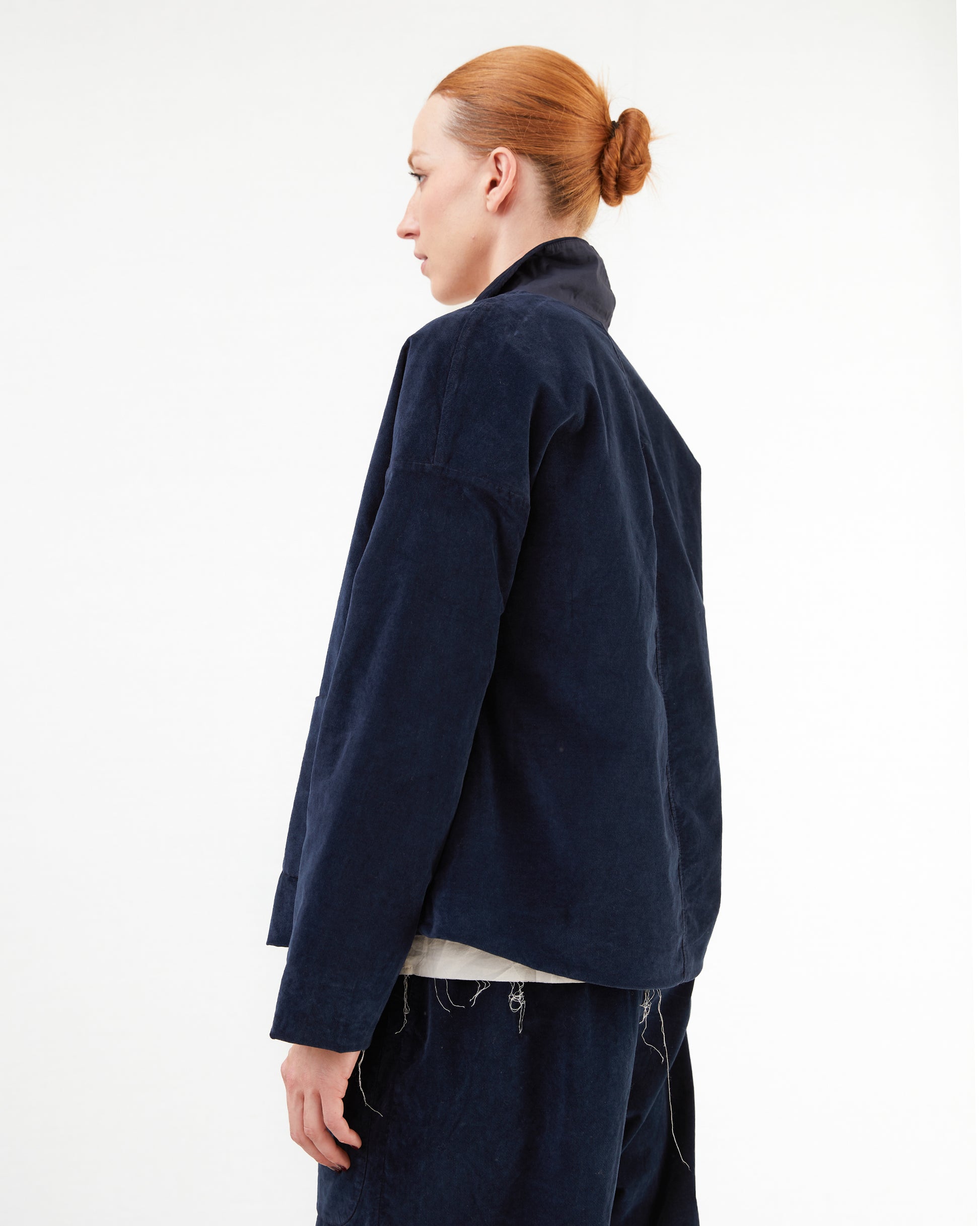 Album Di Famiglia Velvet Shirt Loose Blazer in Ink
