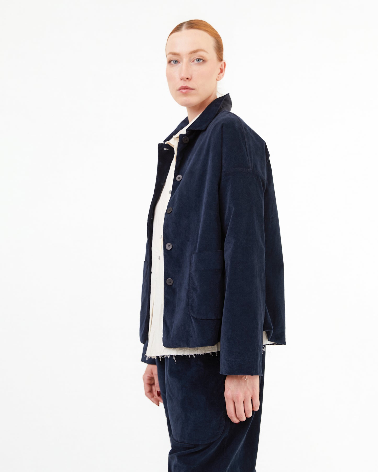 Album Di Famiglia Velvet Shirt Loose Blazer in Ink