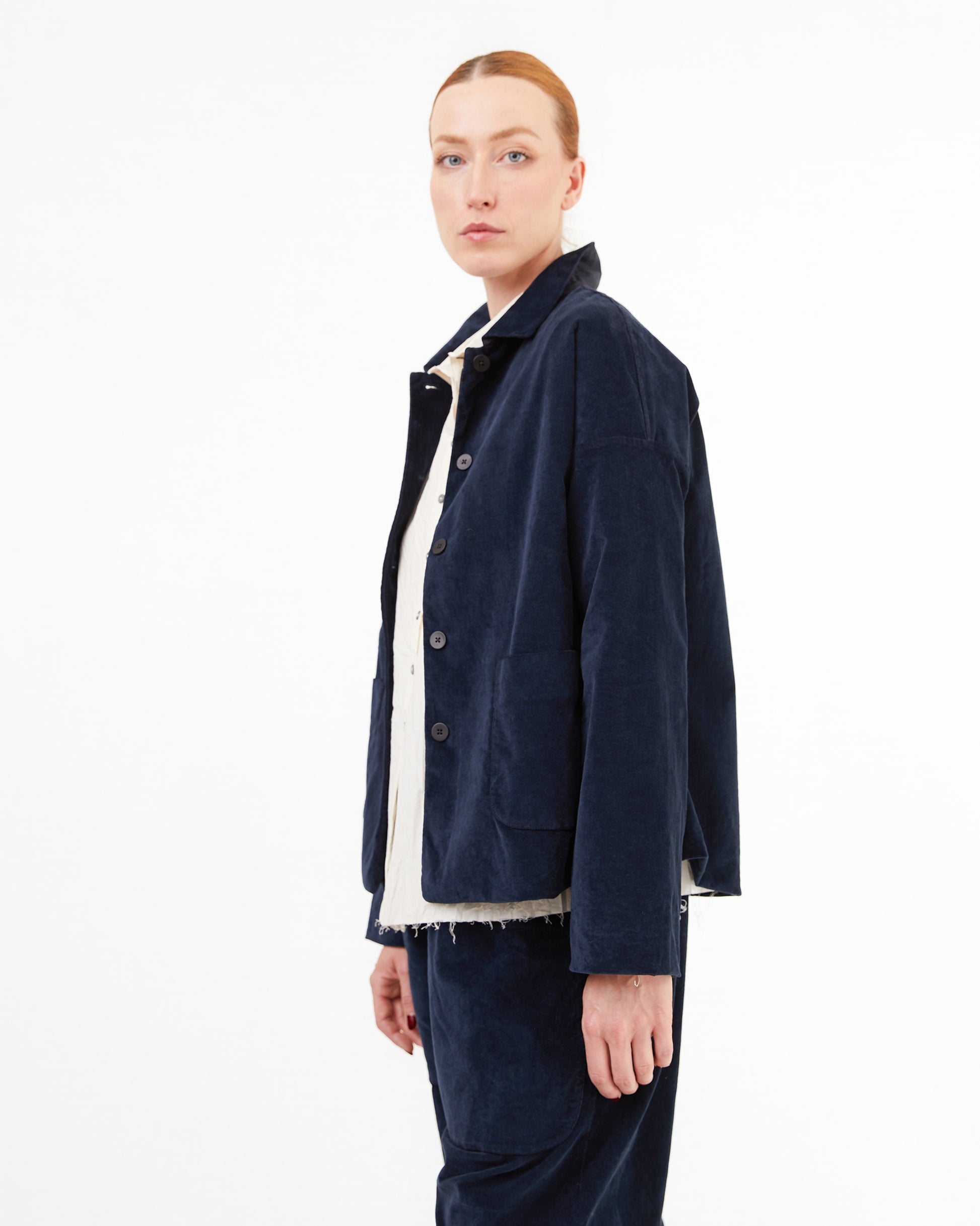 Album Di Famiglia Velvet Shirt Loose Blazer in Ink