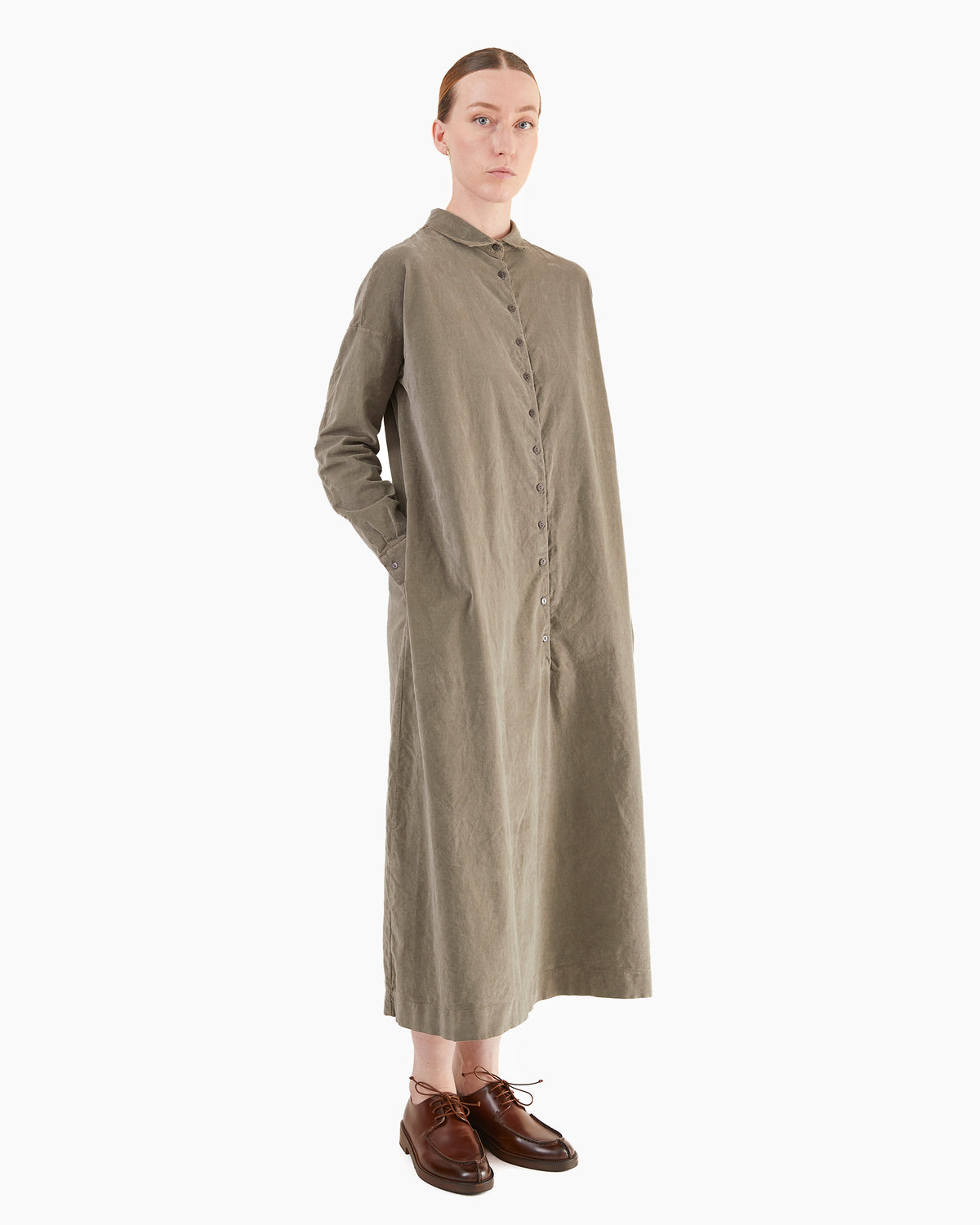 Album Di Famiglia Velvet Shirt Dress in Taupe