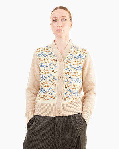 Antipast Sock Knit V-Neck Cardigan in Ivory & Beige
