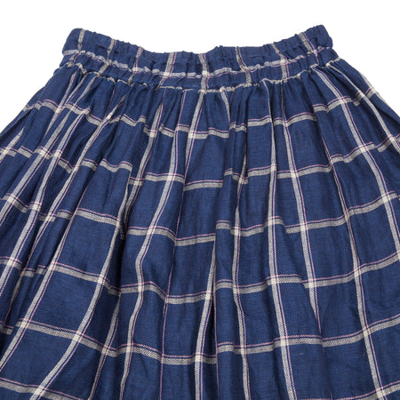 Ichi Antiquités Linen Skirt in Navy Check