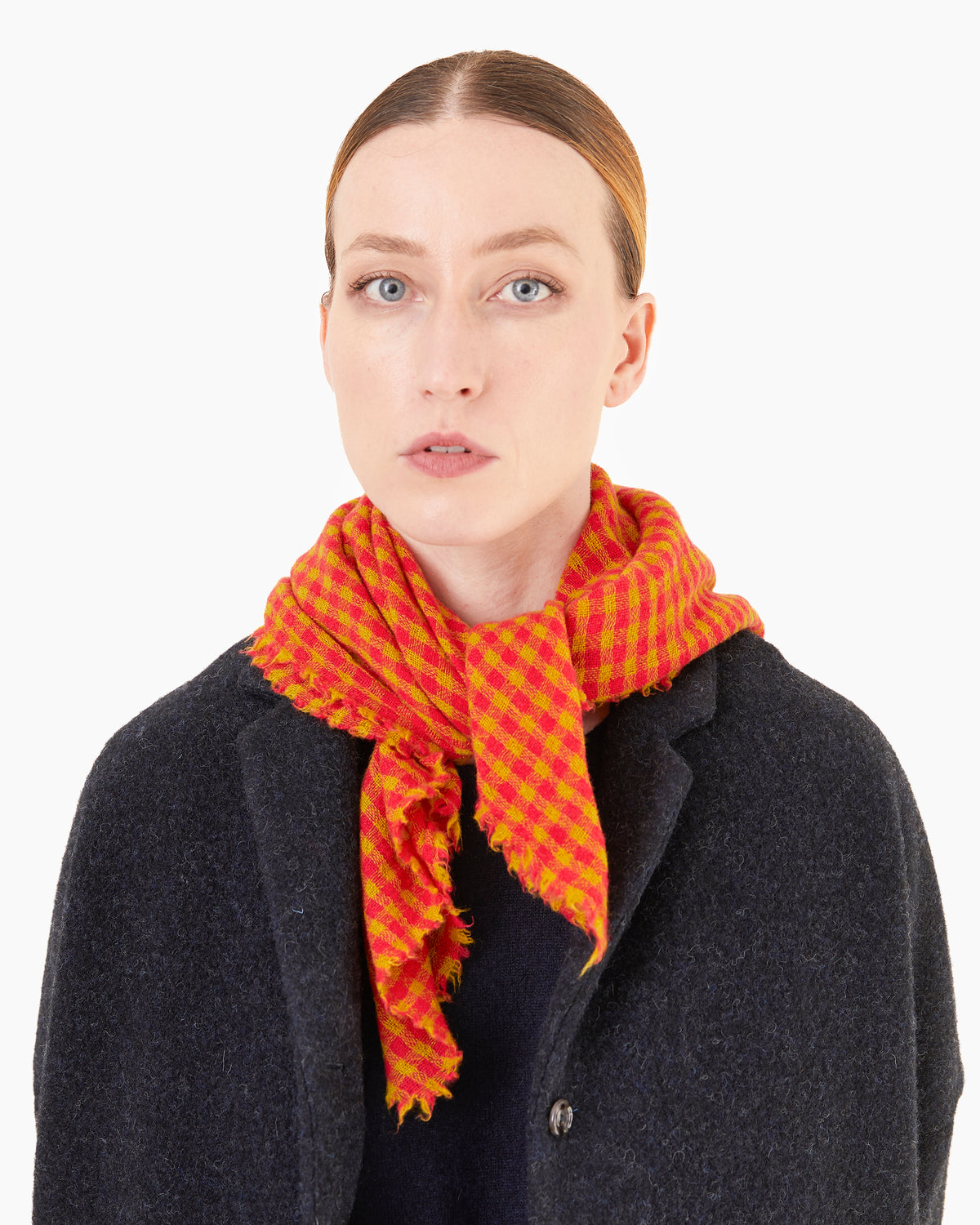 Apuntob Square Cashmere Scarf in Raspberry Check