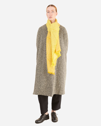 Apuntob Collarless Wool Coat in Black/Natural