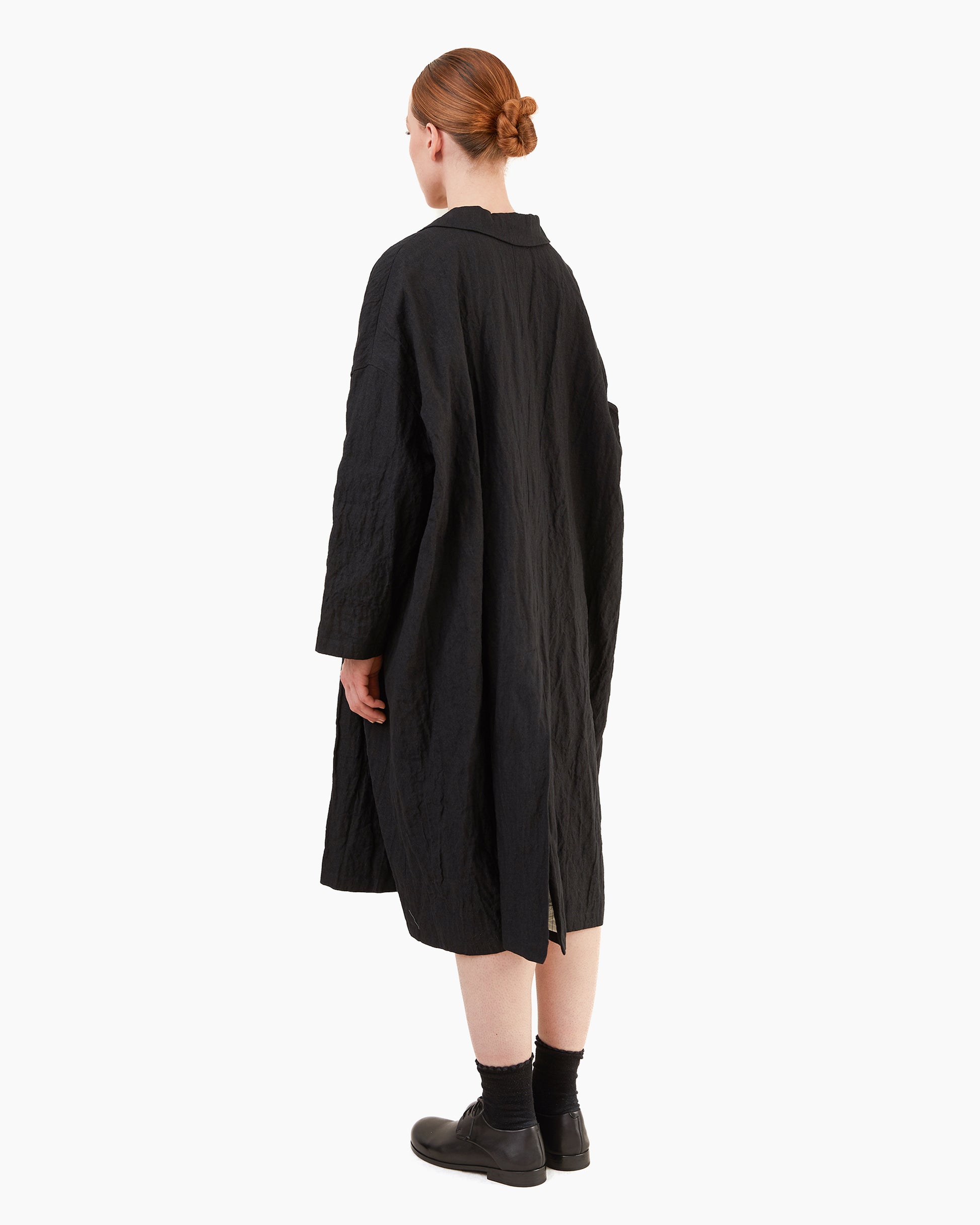 Apuntob Cotton/Linen Coat in Black