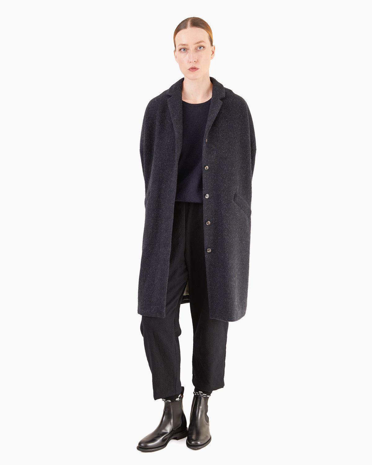 Apuntob P2087/TS1004 Fleece Wool Coat in Night