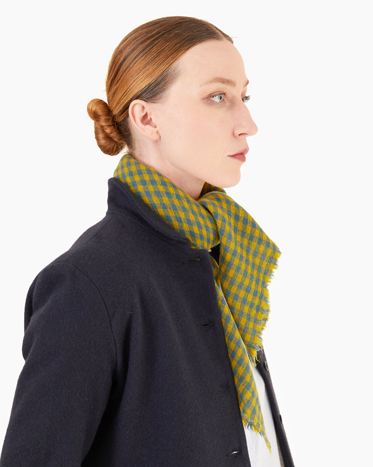 Apuntob Square Cashmere Scarf in Turquoise Check