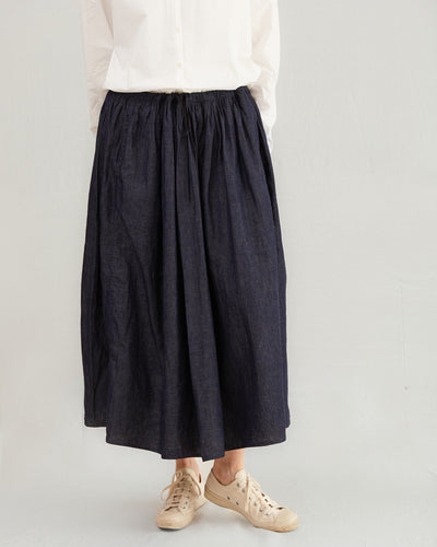 Apuntob Cotton Linen Skirt in Indigo