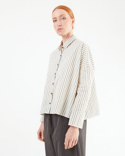 Apuntob Cotton/ Silk Shirt in Natural/ Black Stripe