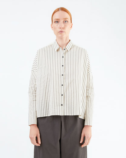 Apuntob Cotton/ Silk Shirt in Natural/ Black Stripe