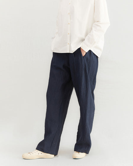 Apuntob Pleated Linen Trousers in Blue