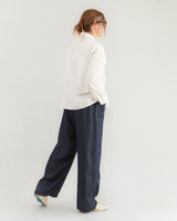 Apuntob Wide Linen Trousers in Indigo