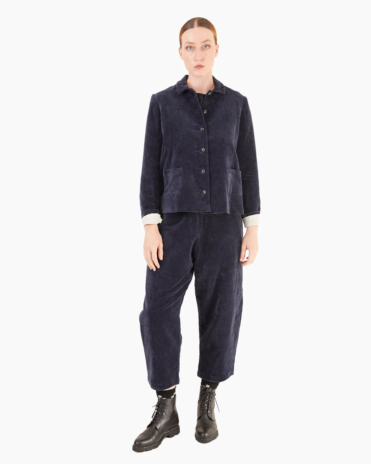 Apuntob P540/TS984 Cotton/Linen Velvet Trousers in Blue