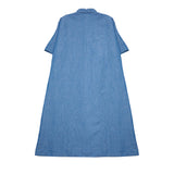 Button up dress with short sleeves and shirt-style collar. An oversized cut with drop shoulders and inseam pockets. Crafted from a cotton/linen blend.  60% Cotton, 40% Linen.