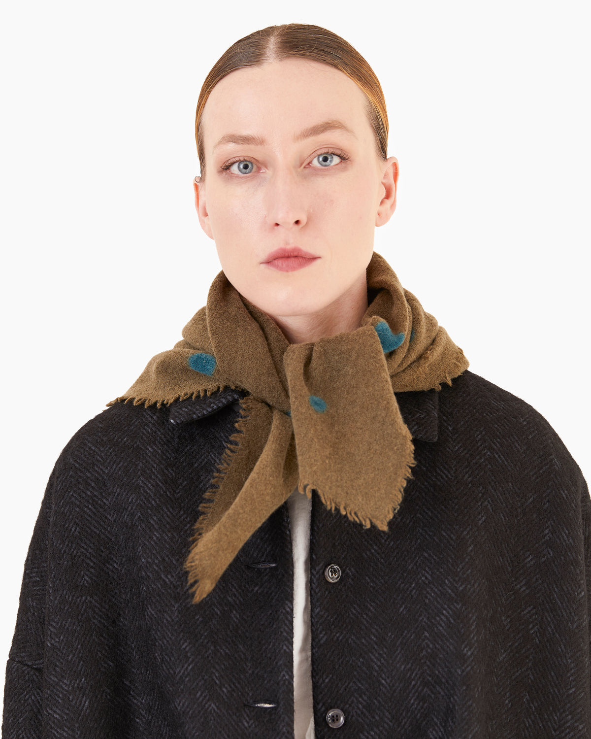 Apuntob Square Cashmere Scarf in Olive Dots