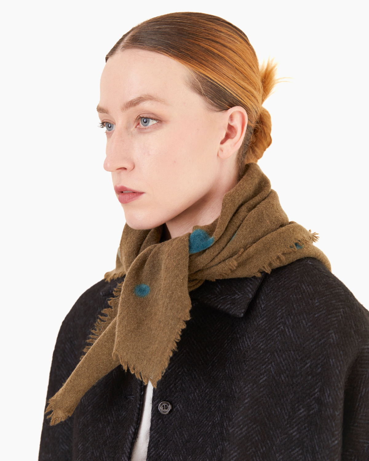 Apuntob Square Cashmere Scarf in Olive Dots