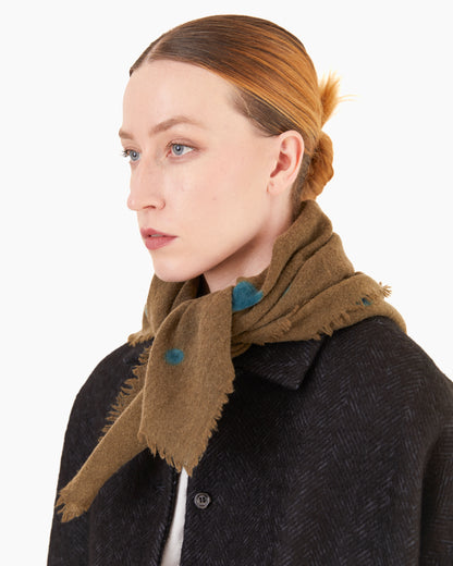 Apuntob Square Cashmere Scarf in Olive Dots