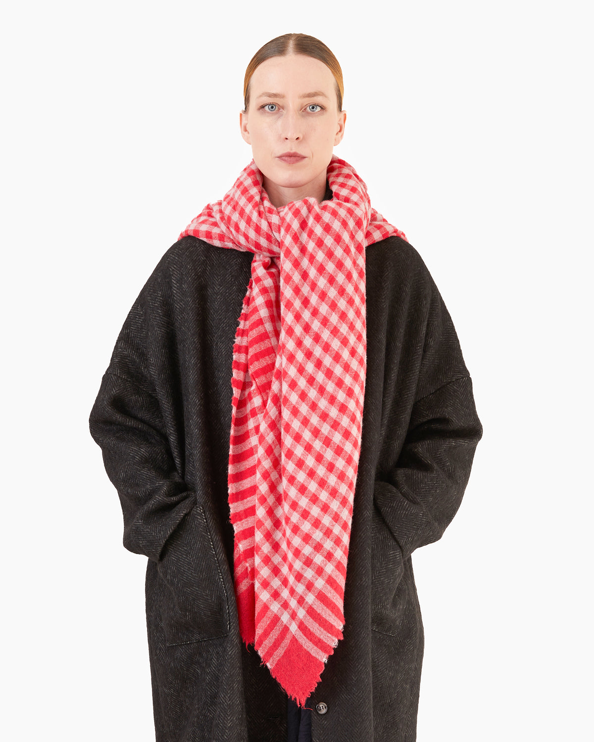 Apuntob Big Square Cashmere Scarf in Raspberry Check