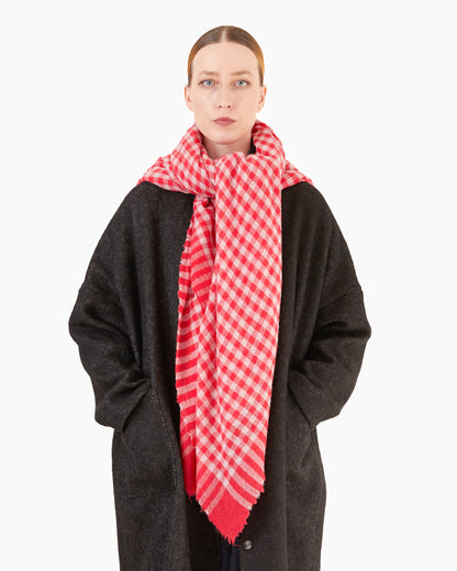 Apuntob Big Square Cashmere Scarf in Raspberry Check