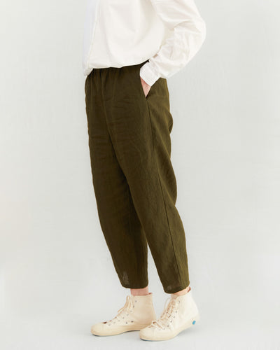 Apuntob Linen Trousers in Military Green