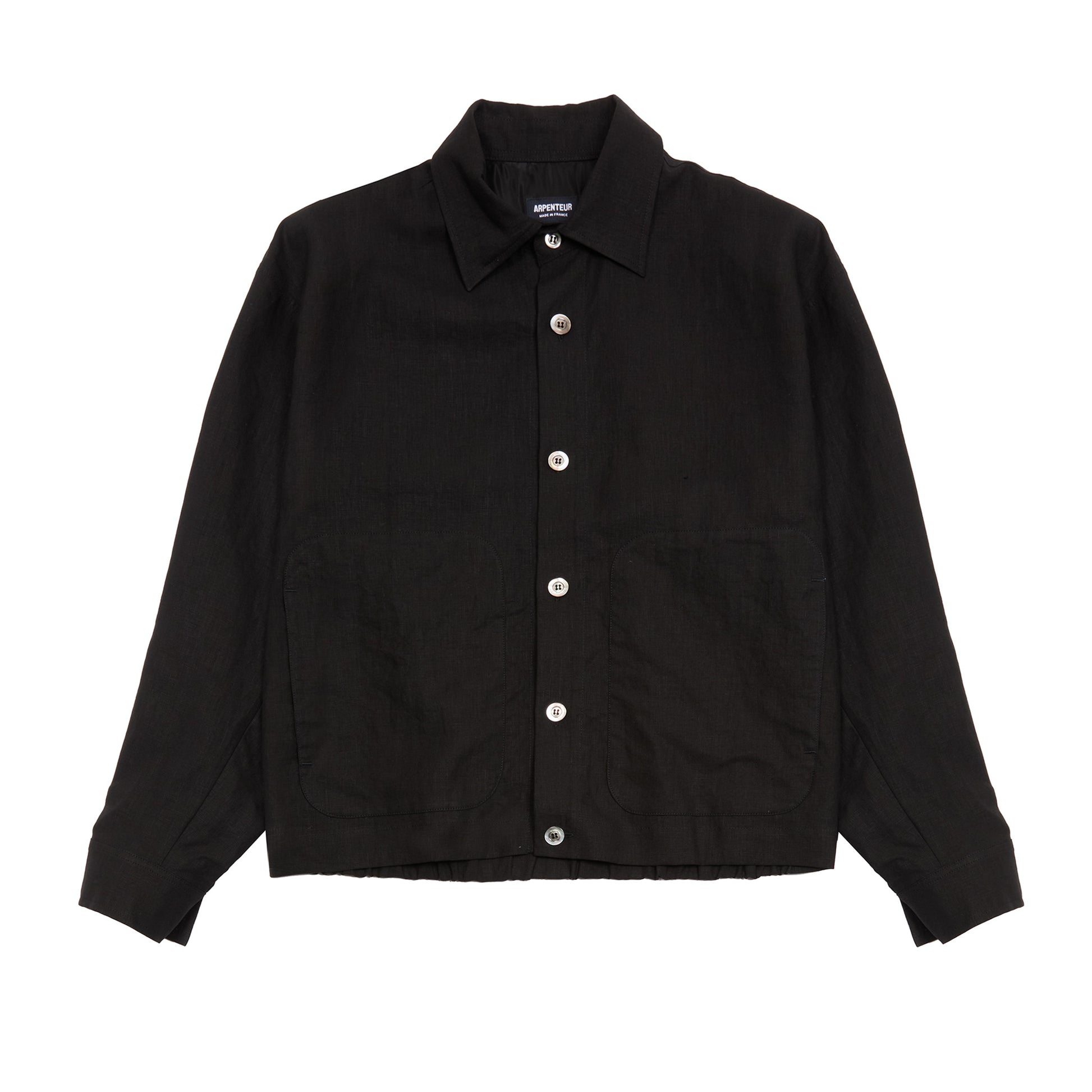 Arpenteur Sigma Unlined High-Density Linen Overshirt in Black