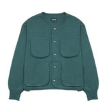 George Cardigan in Emerald made from warm merino wool. Featuring four handy storage patch pockets, a collarless neckline, and metal snap button closure.  100% merino wool.