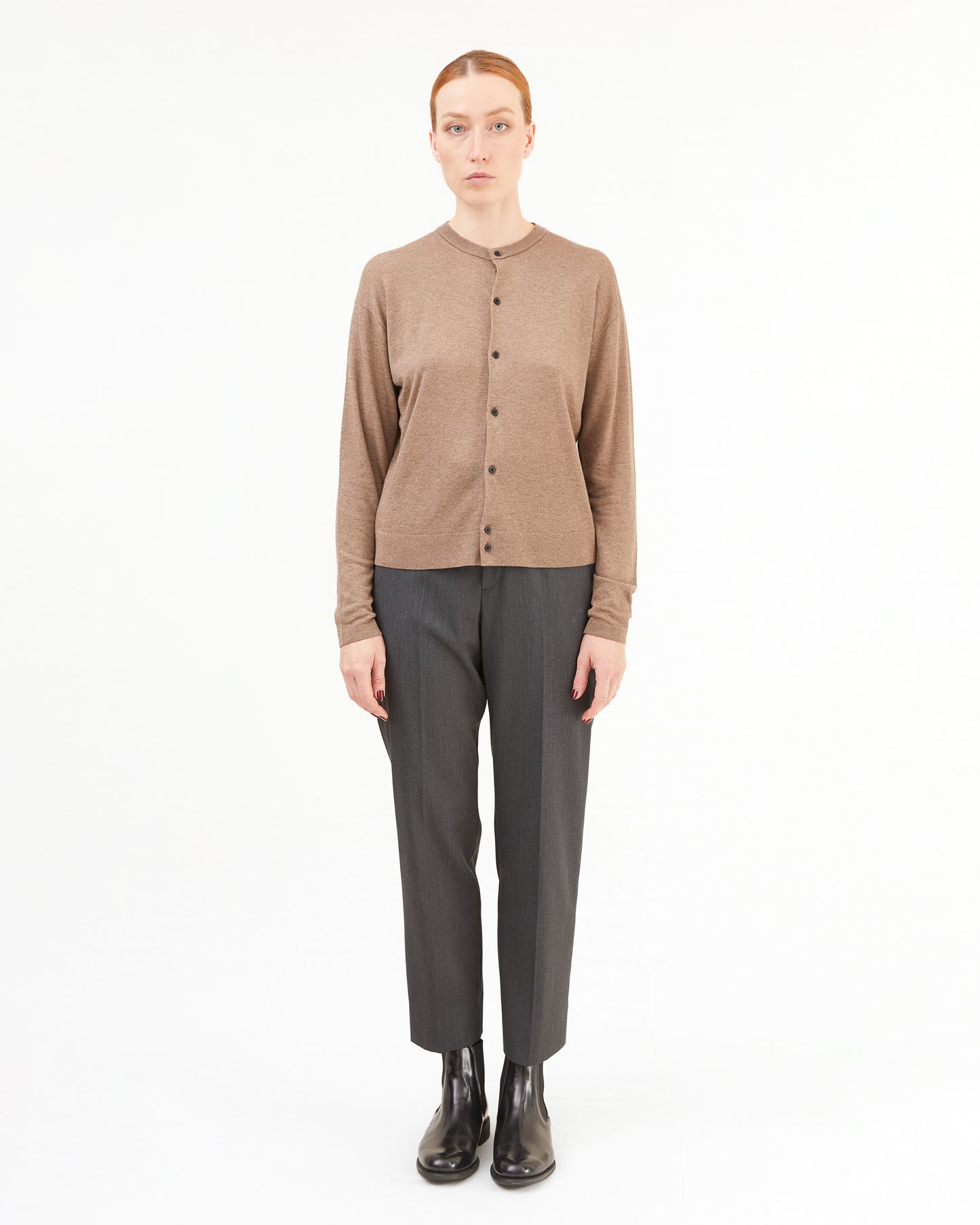 Aton Women's Garment Dyed Cashmere/Silk Cardigan in Brown