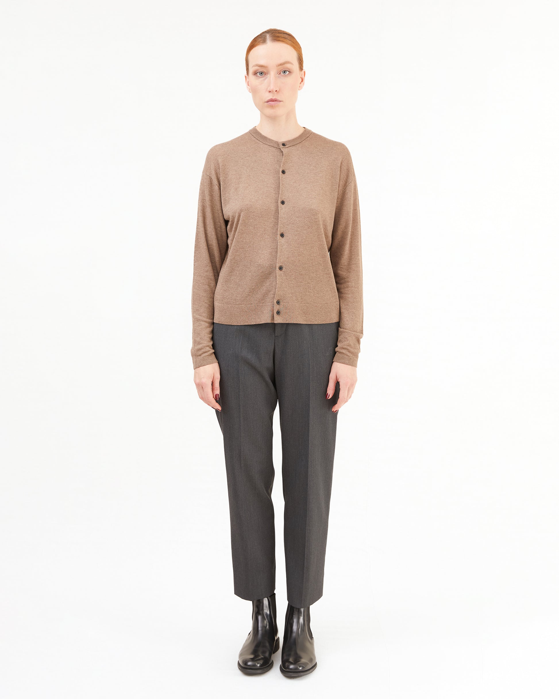 Aton Women's Garment Dyed Cashmere/Silk Cardigan in Brown