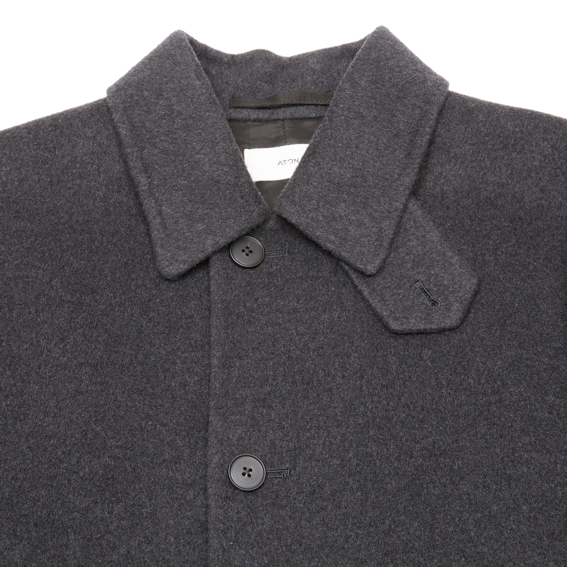 Aton Merino Double Melton Wool Balmacaan Coat in Charcoal